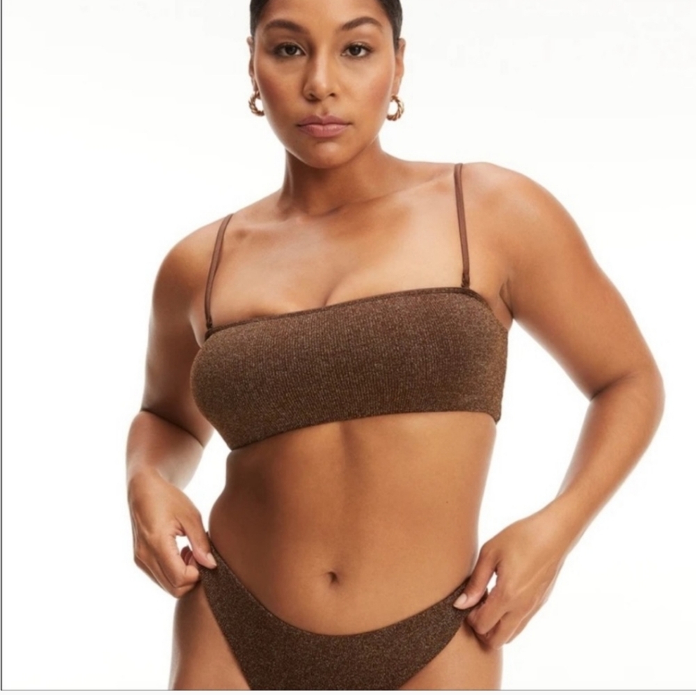 Good American Chocolate Brown Sparkle Swim Top